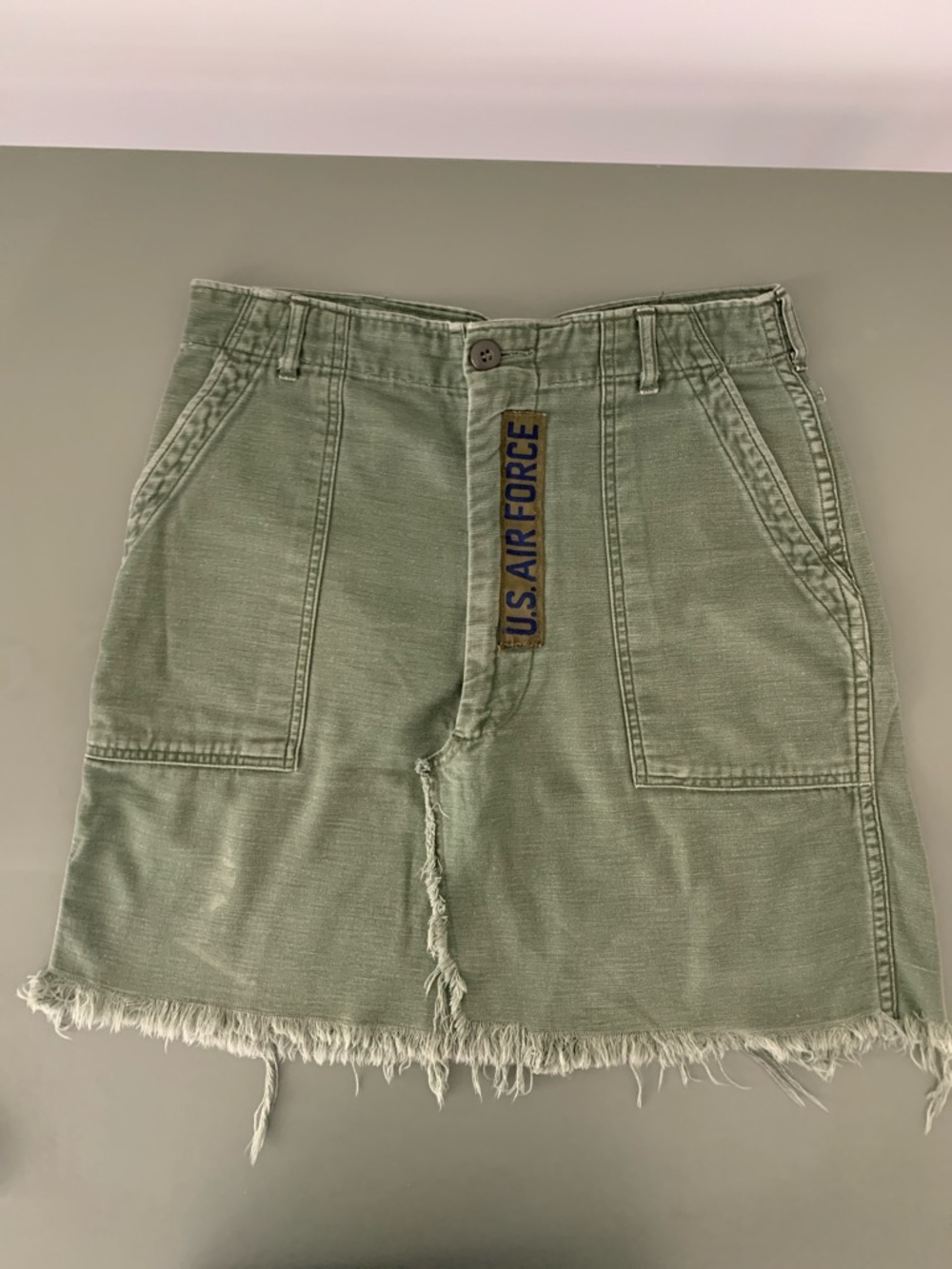 Upcycled U.S. Air Force Fatigue Skirt with Frayed Hem
